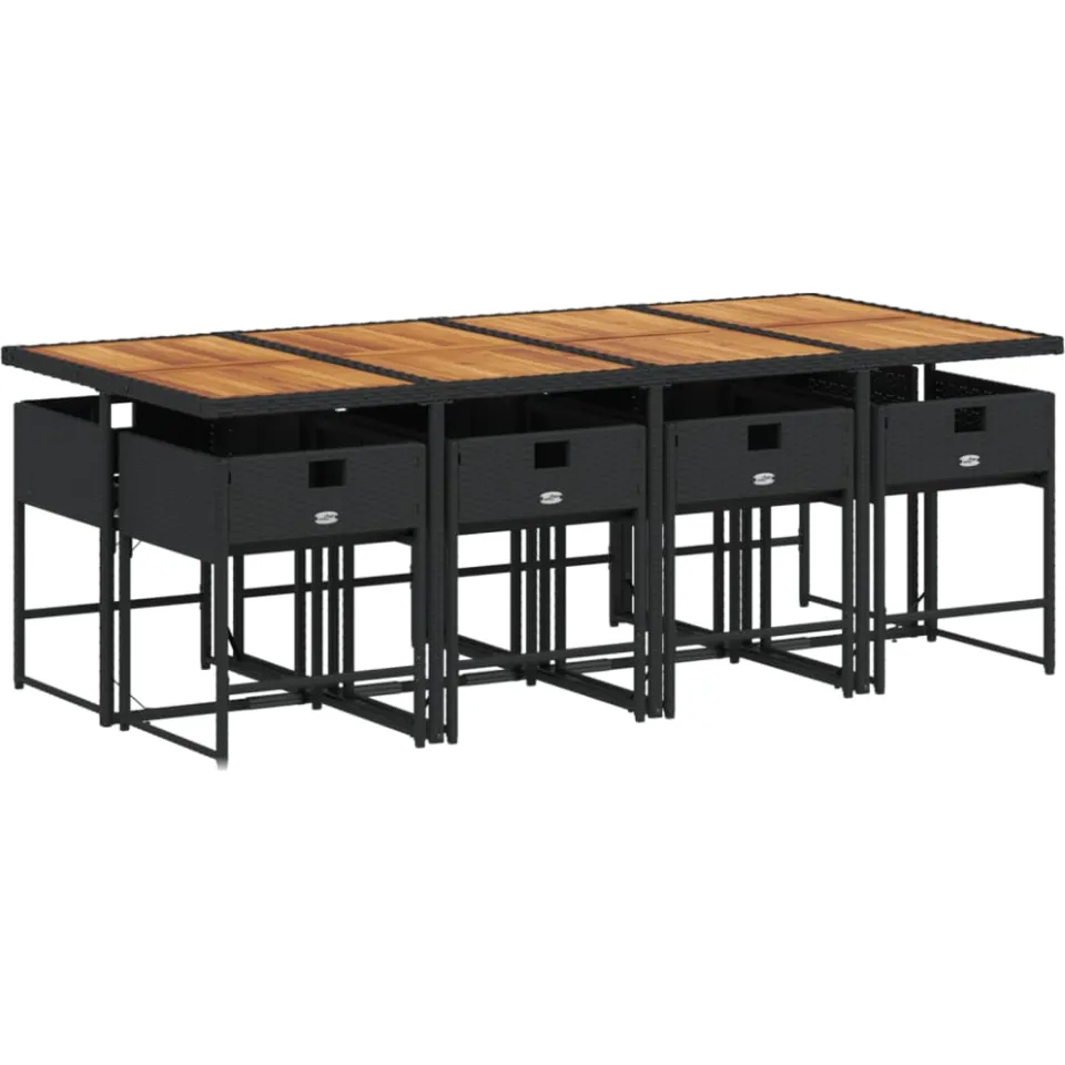 vidaXL 9-delige Tuinset poly rattan zwart