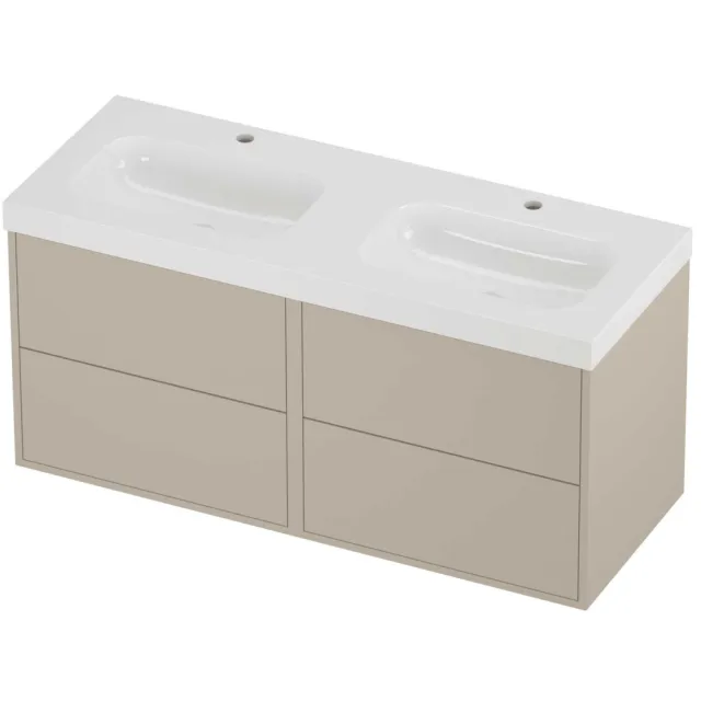 Proline Haga Badmeubelset Polystone Mezza Symmetrisch 120x46x58 cm Glans Wit Soft Linen Beige