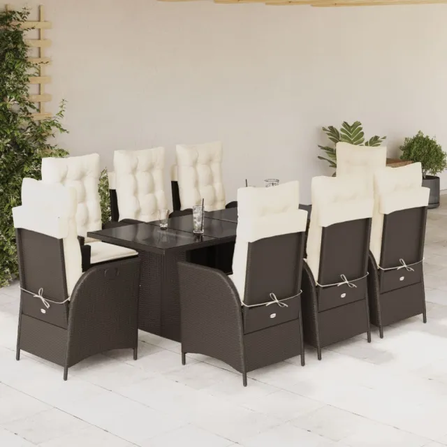 vidaXL 9-delige Tuinset met kussens poly rattan bruin, foto 2