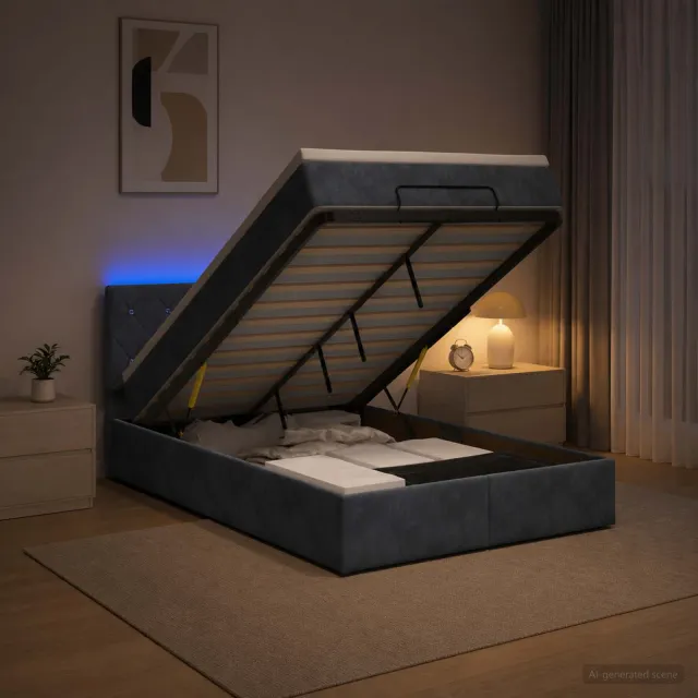 vidaXL Ottoman Bed met Matrassen en LED Donkergrijs 120 x 190 cm