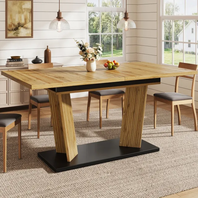 Wishdor Eettafel - Uitschuifbaar en stabiel - Dubbele steunpoten en verstelbare antislipvoetjes - Modern - Eetkamer keuken kleine ruimtes - Houtlook eiken - 160 x 80 x 76 cm Eikenhout
