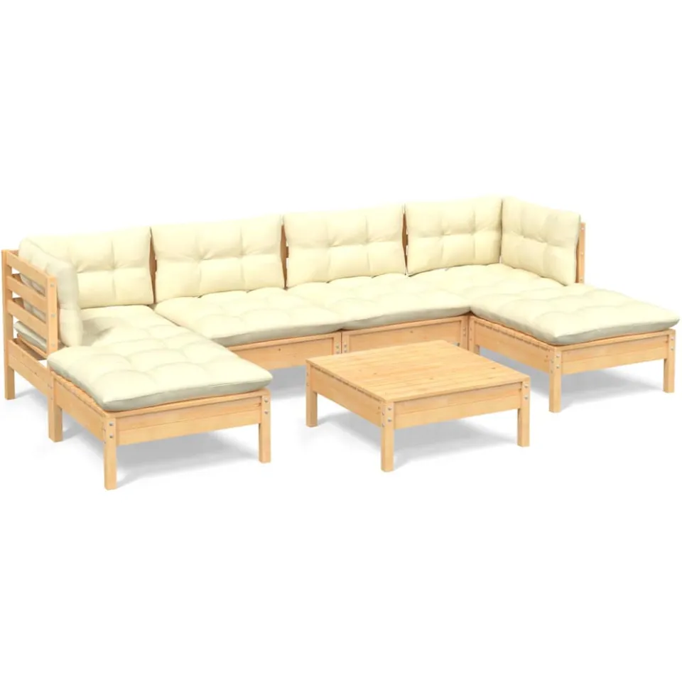 vidaXL 7-delige Loungeset met crèmekleurige kussens grenenhout, foto 3