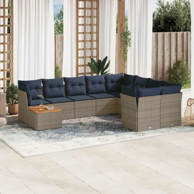 vidaXL 10-delige Loungeset met kussens poly rattan grijs, foto 2