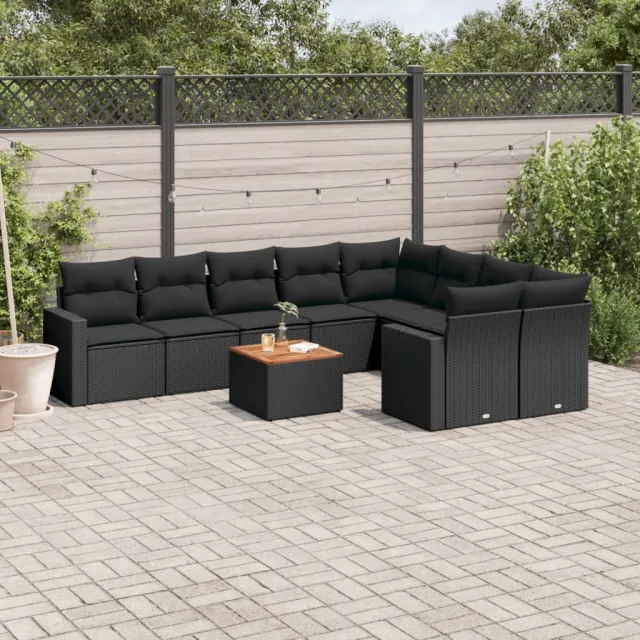 vidaXL 10-delige Loungeset met kussens poly rattan zwart, foto 2