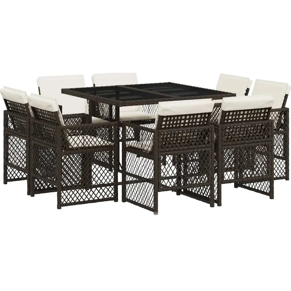 vidaXL 9-delige Tuinset met kussens poly rattan bruin, foto 4