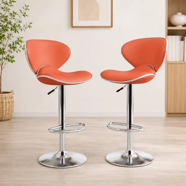 Aashly Barkruk Set van 2 – Verstelbare Kunstleren Barstoelen met Rugleuning & Voetensteun – Moderne Keukenkrukken voor Keukeneiland en Bar oranje