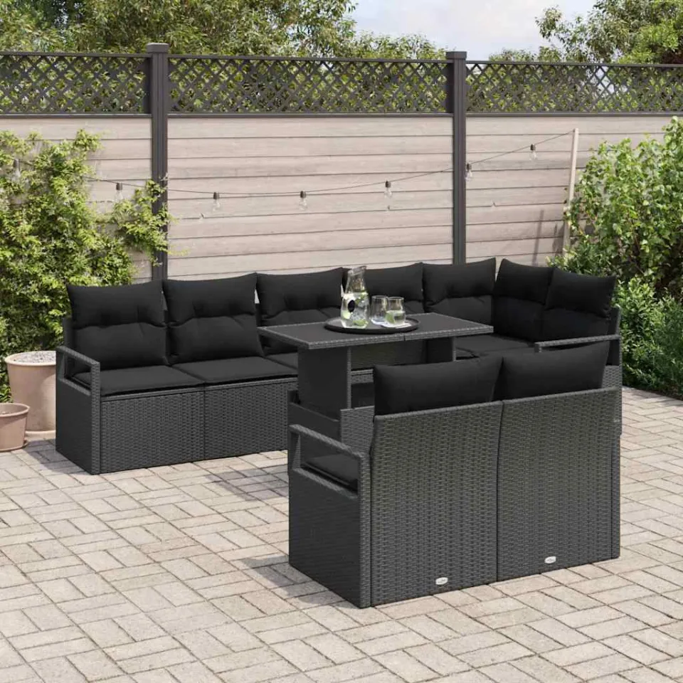 vidaXL Tuin Sofa Set 9 st Zwart Poly riet, foto 3