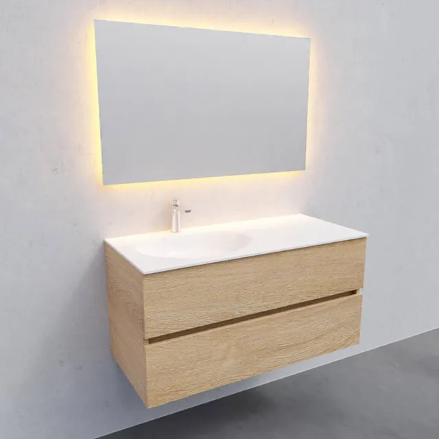 Badkamermeubel Solid Surface AQS Stockholm 100x46 cm Links Wood Washed Oak Boss & Wessing
