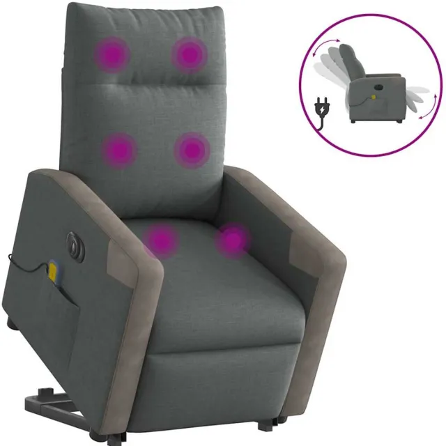 vidaXL Sta-op-massagestoel - elektrisch - verstelbaar - stof - donkergrijs