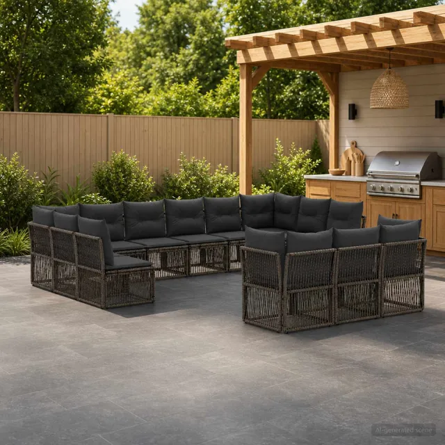 vidaXL Tuinbankenset 13 st Grijs poly rattan, foto 2