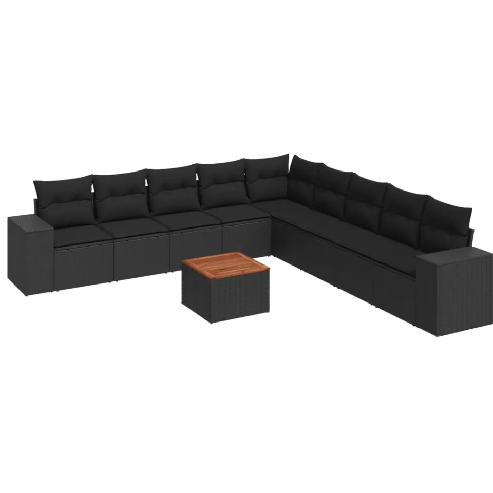 vidaXL 10-delige Loungeset met kussens poly rattan zwart, foto 3