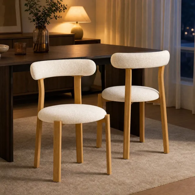 CHICFURN Eetkamerstoel - Gestoffeerd - Houten poten - Wit
