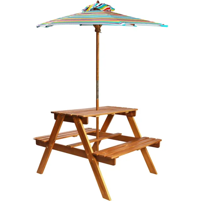 vidaXL Kinderpicknicktafel met parasol 79x90x60 cm massief acaciahout bruin, foto 2