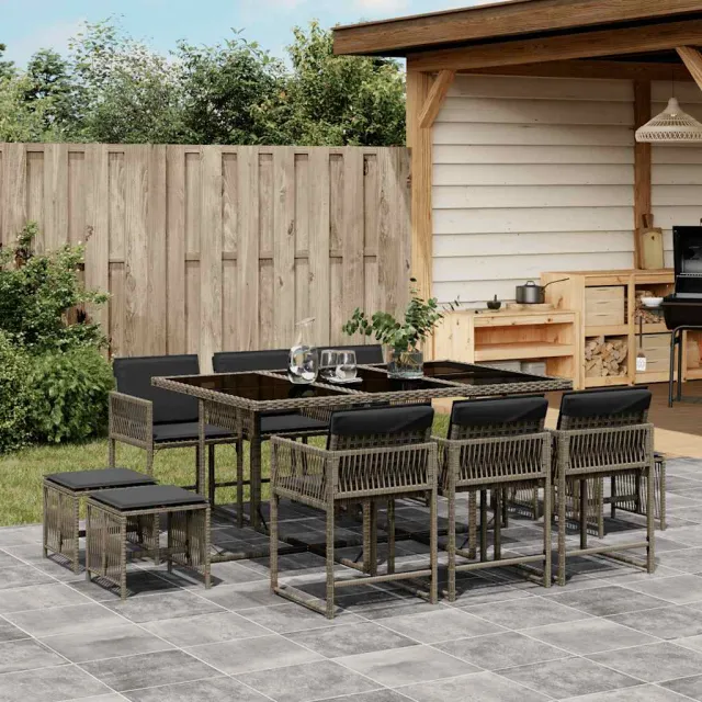 vidaXL 11-delige Tuinset met kussens poly rattan grijs, foto 2