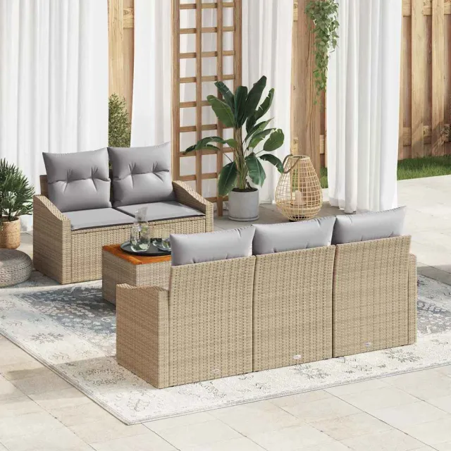 vidaXL Tuinbankenset 6 st Beige en Licht Grijs poly rattan, foto 2