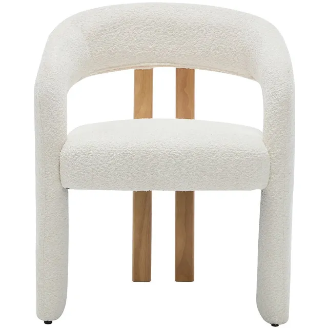 Vente-unique Set van 6 stoelen met armleuningen in boucléstof en rubberhout - Wit - NORETI