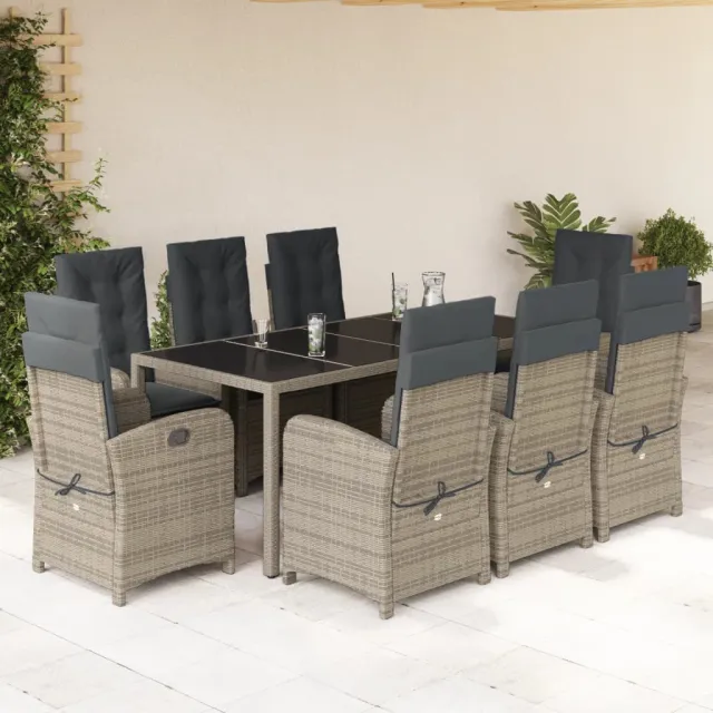 vidaXL 9-delige Tuinset met kussens poly rattan grijs, foto 2