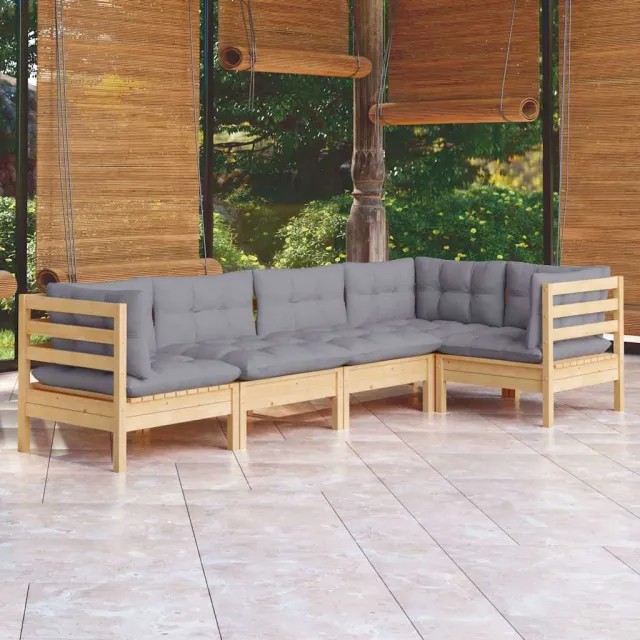 vidaXL 5-delige Loungeset met grijze kussens grenenhout grijs, foto 2