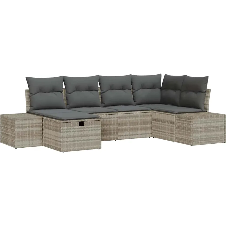 vidaXL Bankstel 7 st poly rattan Lichtgrijs