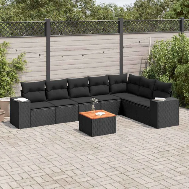 vidaXL 8-delige Loungeset met kussens poly rattan zwart, foto 2