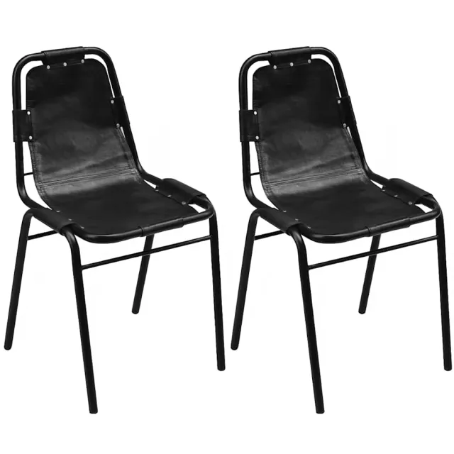 vidaXL Eetkamerstoelen 2 st echt leer zwart