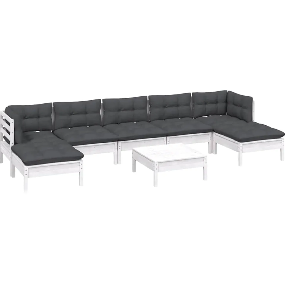 vidaXL 8-delige Loungeset met kussens grenenhout wit