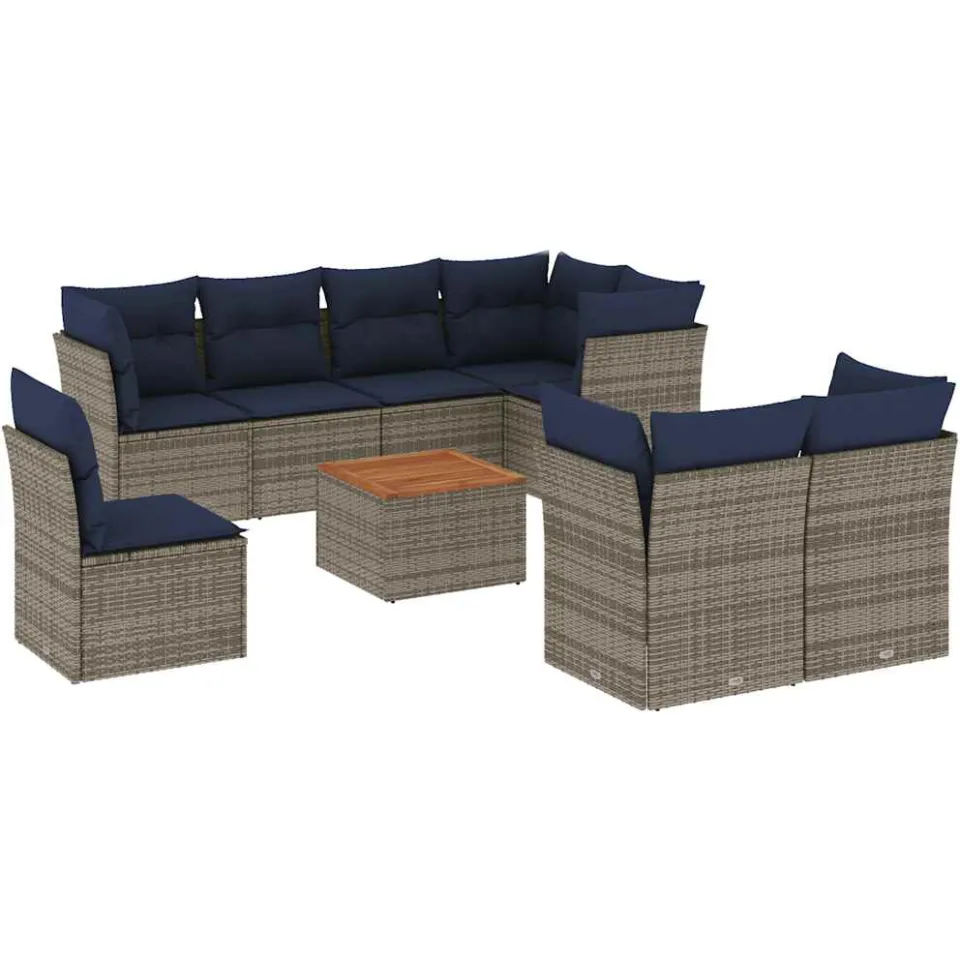vidaXL 9-delige Loungeset met kussens poly rattan grijs, foto 3