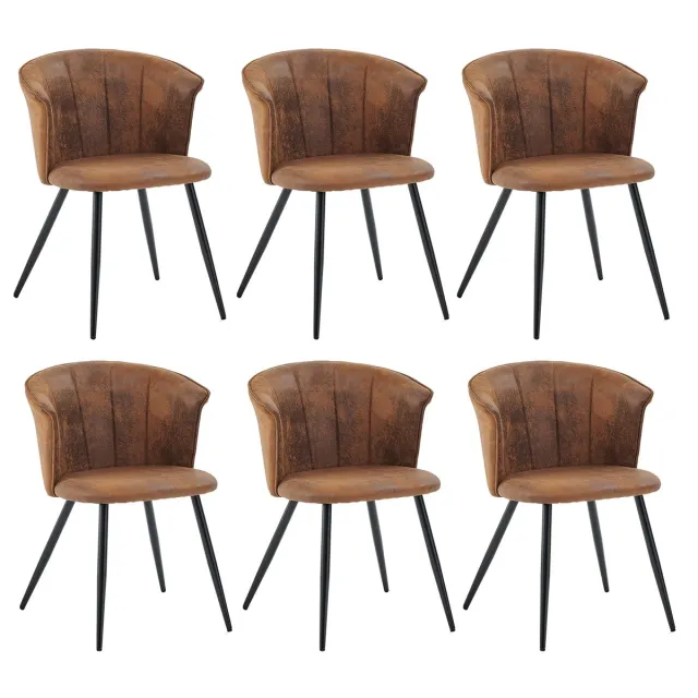 MEUBLE COSY Meubles Cosy Set van 6 eetkamerstoelen - industriële met armleuningen Suedine bekleding - Bruin