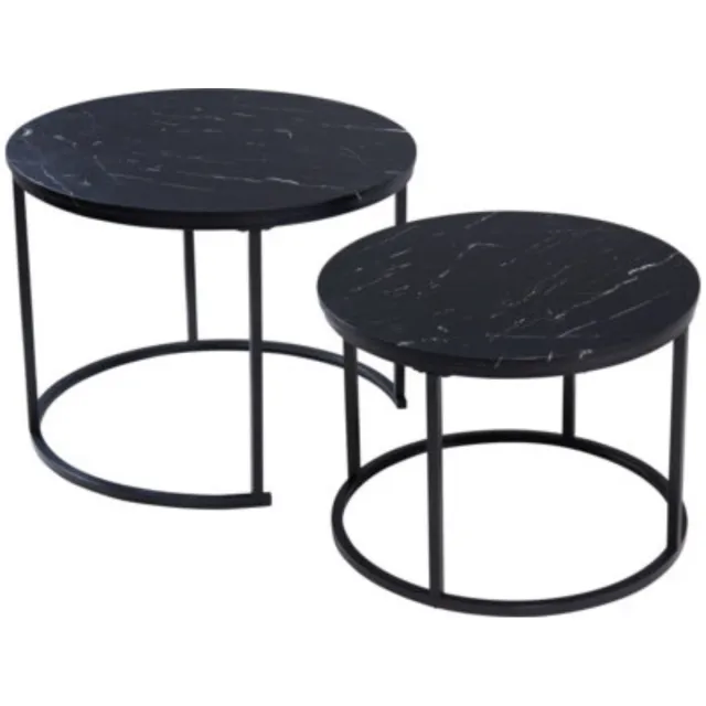 Home & Styling Bijzettafels - 2x stuks - zwart - metaal / MDF - rond - 50 cm / 60 cm
