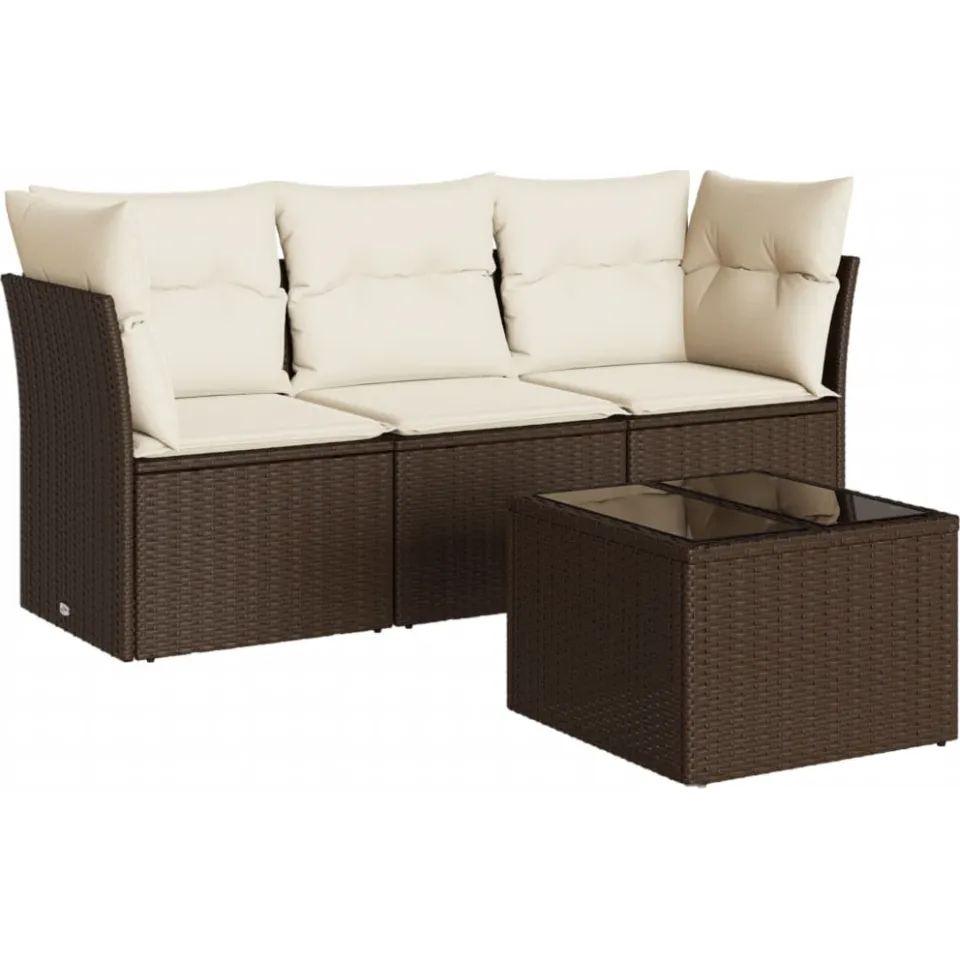 vidaXL 4-delige Loungeset met kussens poly rattan bruin, foto 3