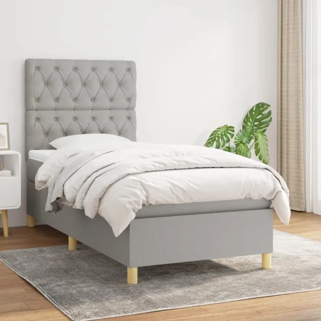 vidaXL Boxspring met matras stof lichtgrijs 80x200 cm grijs