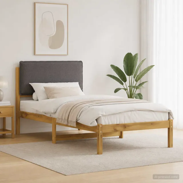 vidaXL Bedframe met gestoffeerd hoofdbord Whitewash en lichtgrijs Bruin