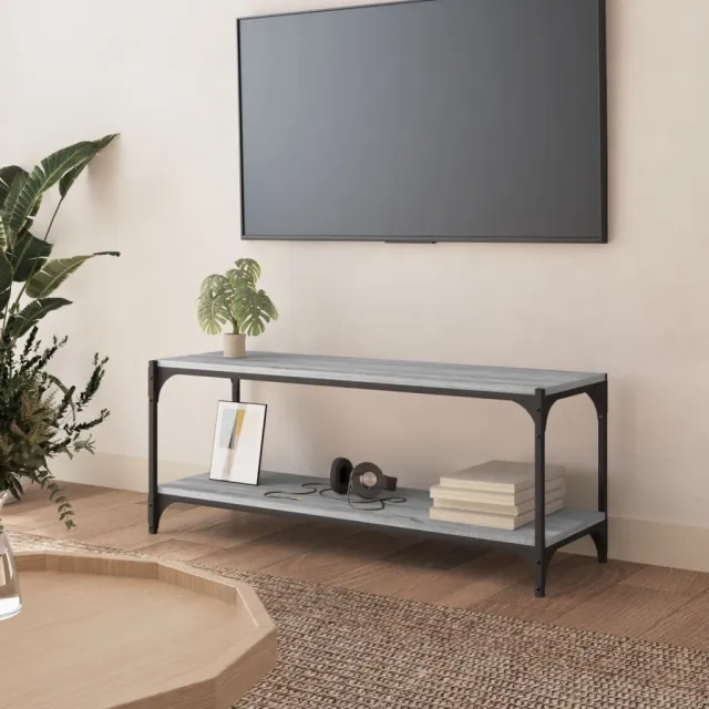 vidaXL Tv-meubel 100x33x41 cm bewerkt hout en staal grijs sonoma eiken, foto 2