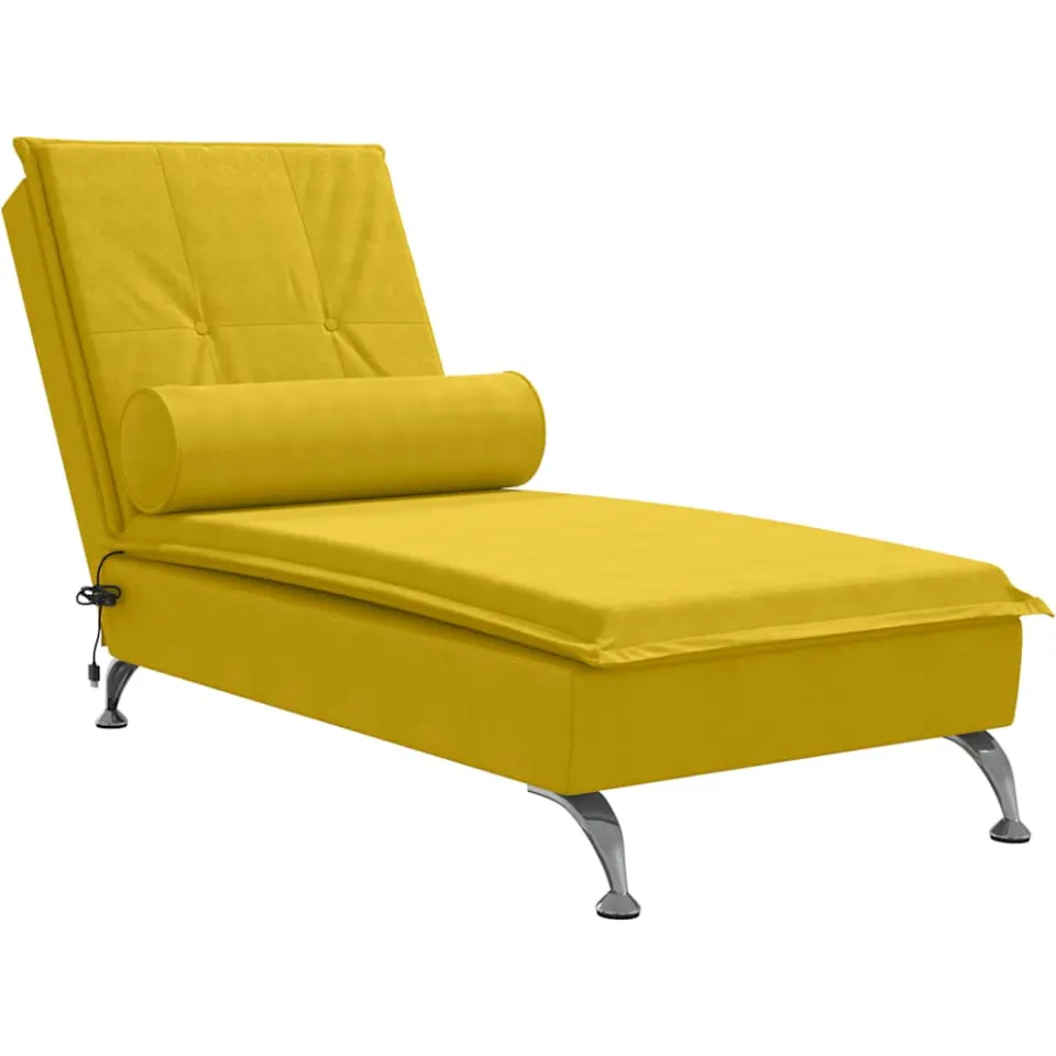 vidaXL Massage chaise longue met bolster fluweel geel, foto 3