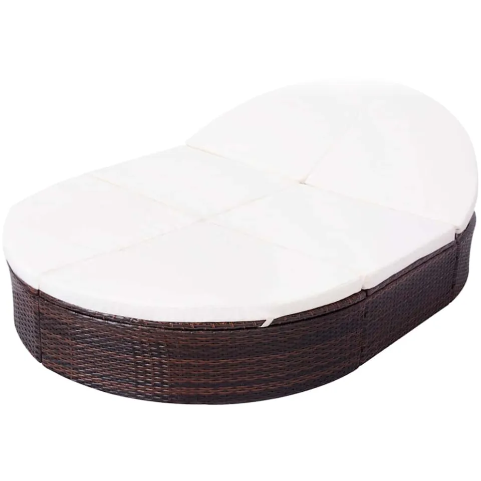 vidaXL Loungebed met kussen poly rattan bruin, foto 3