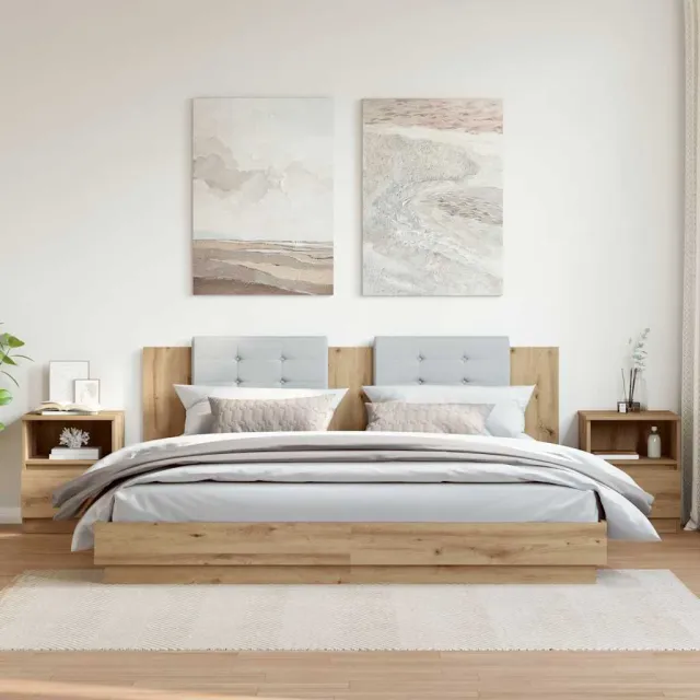 vidaXL Nachtkastjes 2 st 40x40x50 cm bewerkt hout artisanaal eiken, foto 2