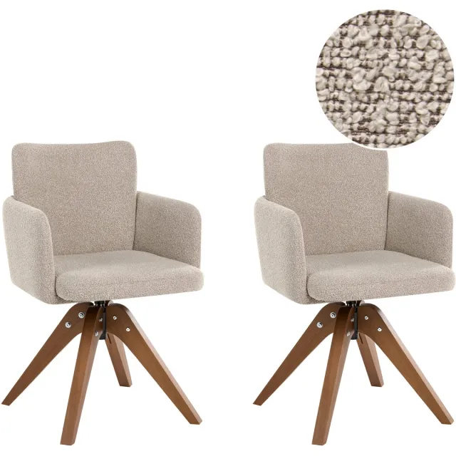 Beliani EVELYN - Eetkamerstoel set van 2 - Beige - Bouclé