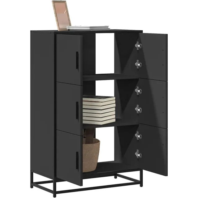 vidaXL Hoge kast 68x35x106,5 cm bewerkt hout en metaal zwart