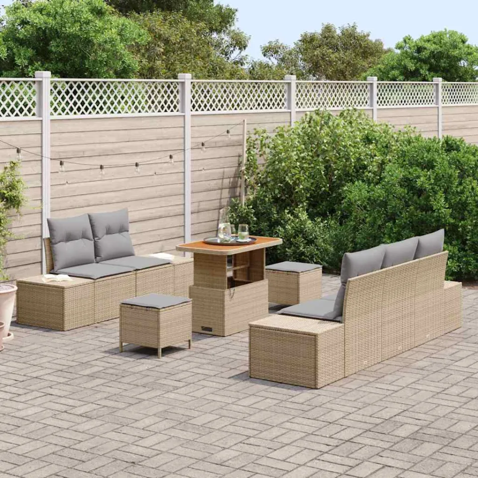 vidaXL Tuinbankenset 8 st Beige poly rattan, foto 3