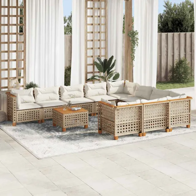 vidaXL 11-delige Tuinset met kussens poly rattan beige, foto 2