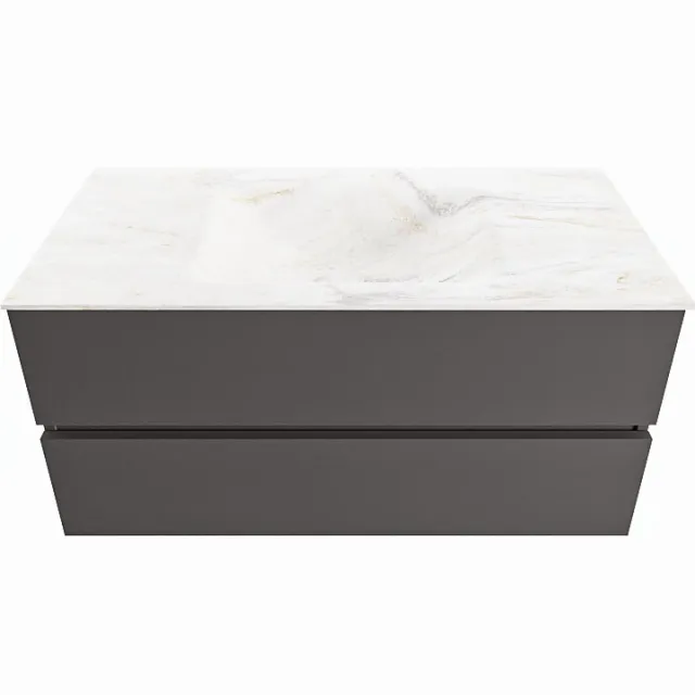 Mondiaz VICA-DLUX 100cm badmeubel onderkast Dark grey 2 lades. Inbouw wastafel CLOUD midden zonder kraangat, kleur Ostra.