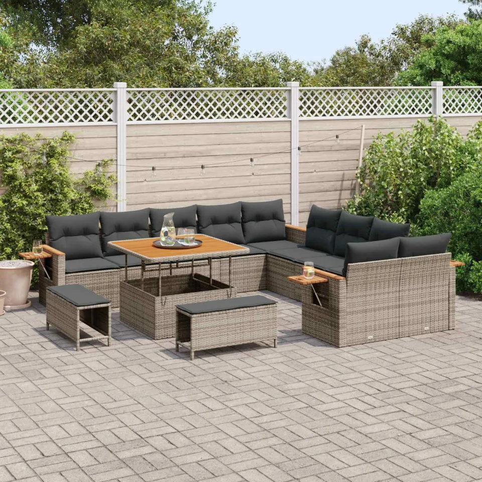 vidaXL Tuinbankenset 13 st Grijs poly rattan, foto 3