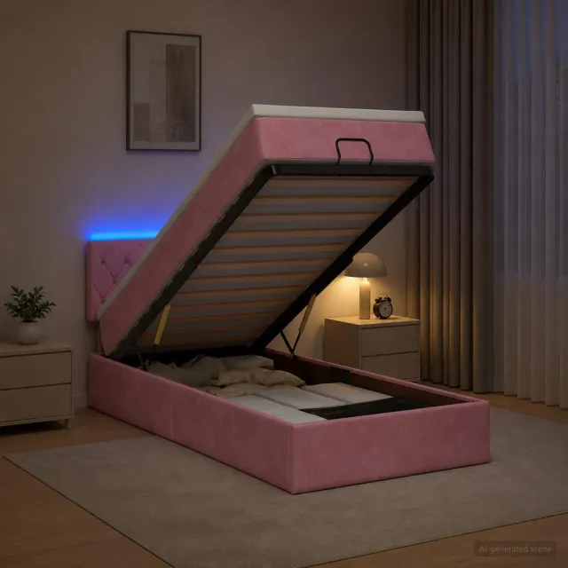 vidaXL Ottoman Bed met Matrassen en LED Roze 80 x 200 cm fluweel