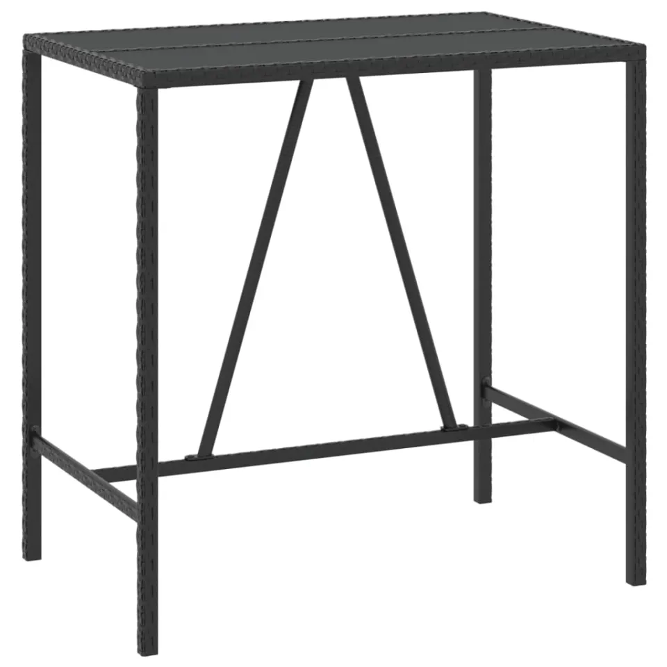 vidaXL Bartafel met glazen blad 110x70x110 cm poly rattan zwart, foto 3