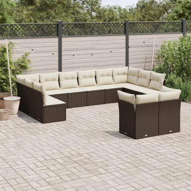 vidaXL 12-delige Loungeset met kussens poly rattan bruin, foto 2