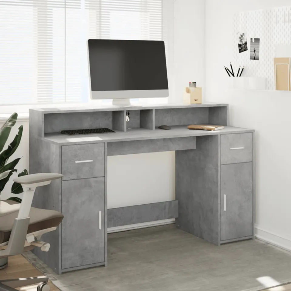 vidaXL Desk Betongrijs 140 x 55 x 91 cm Engineered wood grijs, foto 2