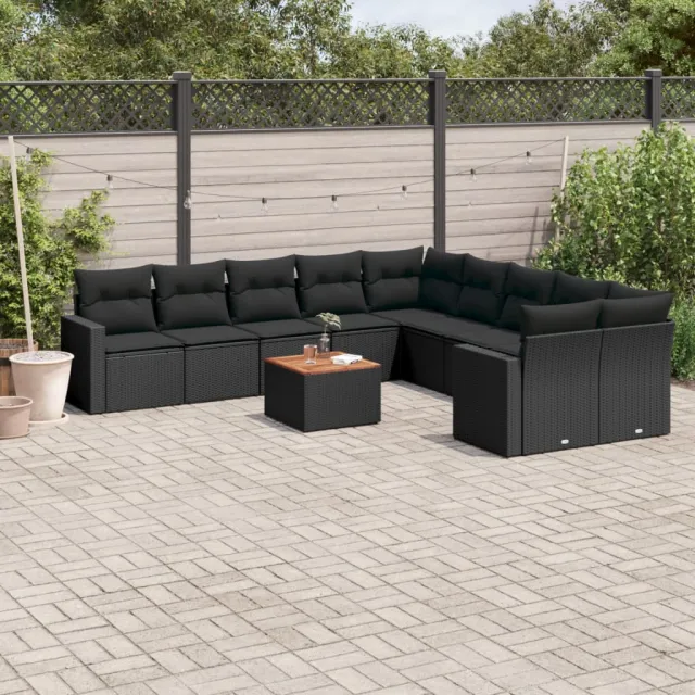 vidaXL 11-delige Loungeset met kussens poly rattan zwart, foto 2