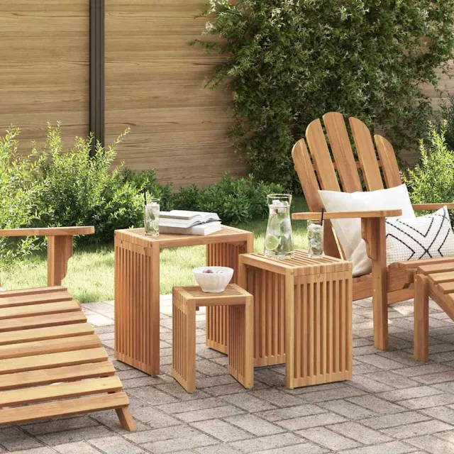 vidaXL Tuin Bijzettafel 3 st Bruin 33 x 44,5 x 51 cm Massief Teakhout, foto 2