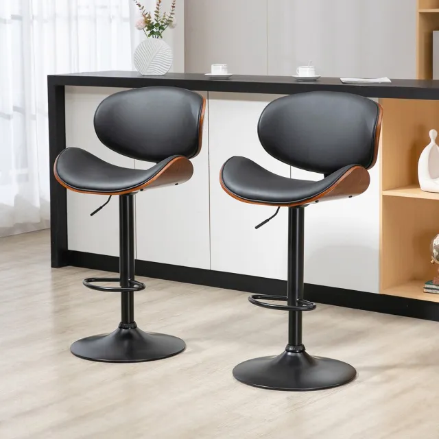 COVREO Barkruk set van 2 53x52x92-112 cm zwart, kunstleer en staal draaibaar