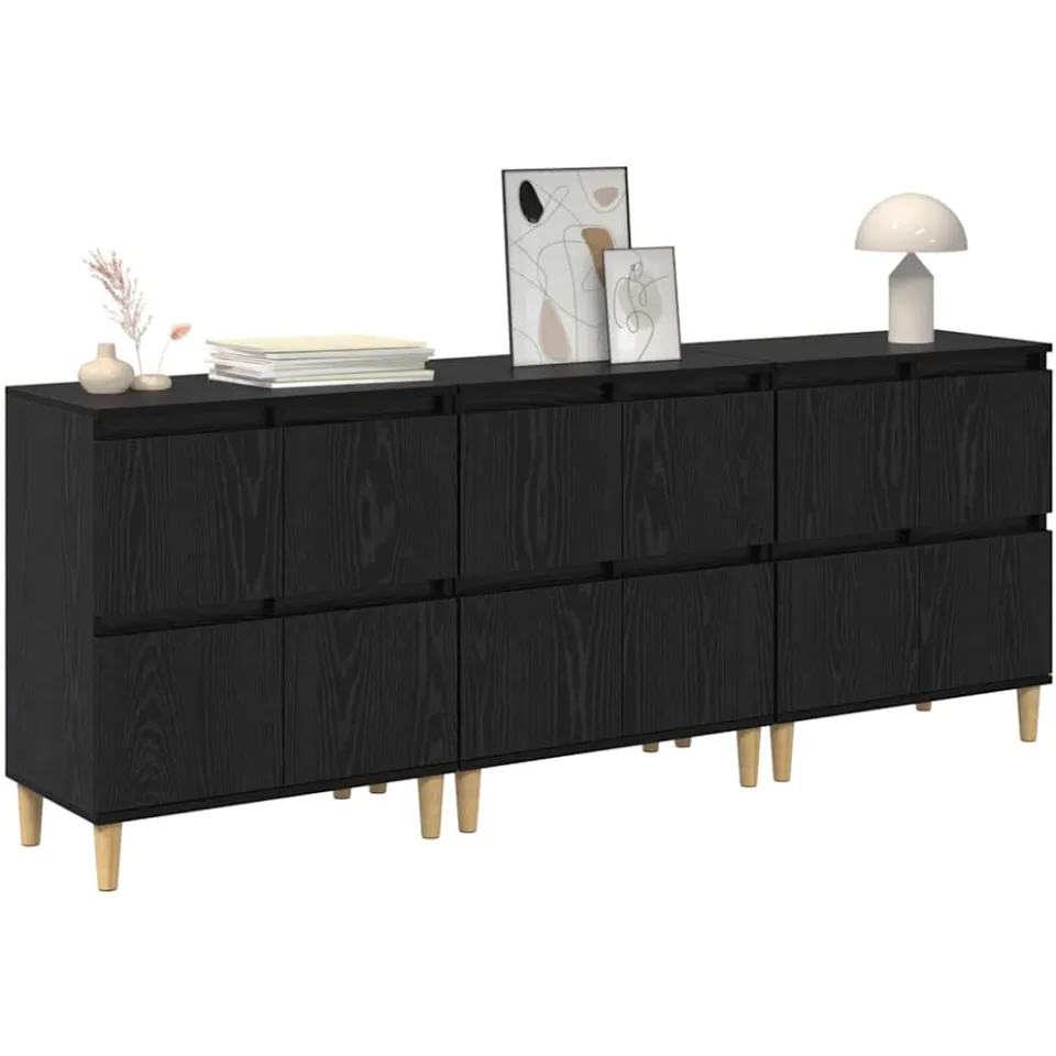 vidaXL Dressoirs 3 st Zwart Eiken 60 x 35 x 70 cm Bewerkt hout